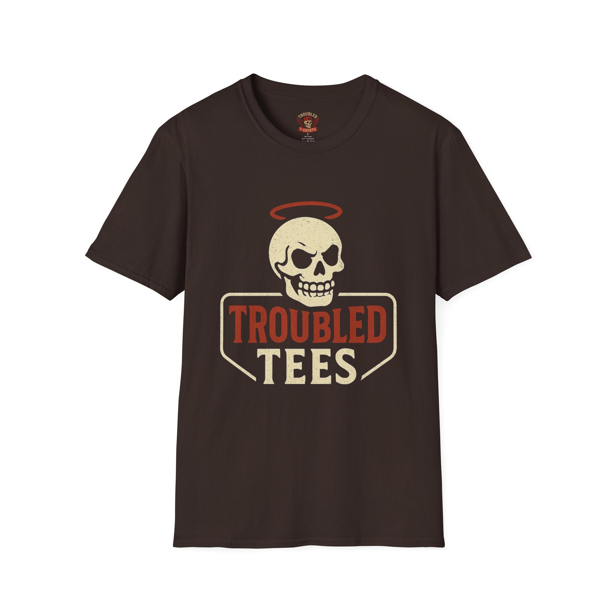 Troubled Tees Graphic T-Shirt — Skull Halo Vintage Logo Tee