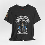 "Get Busy Livin' or Get Busy Dying, So Buy the Bike" T-Shirt — Funny Skeleton Biker Tee