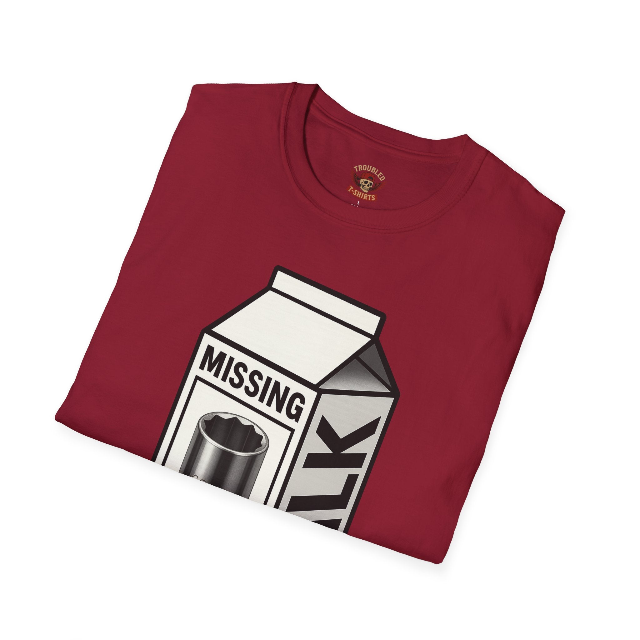 T-Shirt — "Missing 10mm Socket" Milk Carton Mechanics Graphic Tee