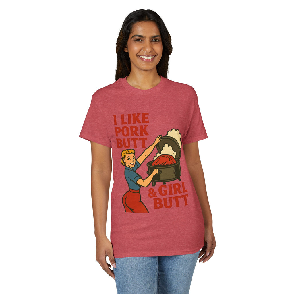 Retro BBQ T‑Shirt — "I Like Pork Butt & Girl Butt" Vintage BBQ Humor Tee