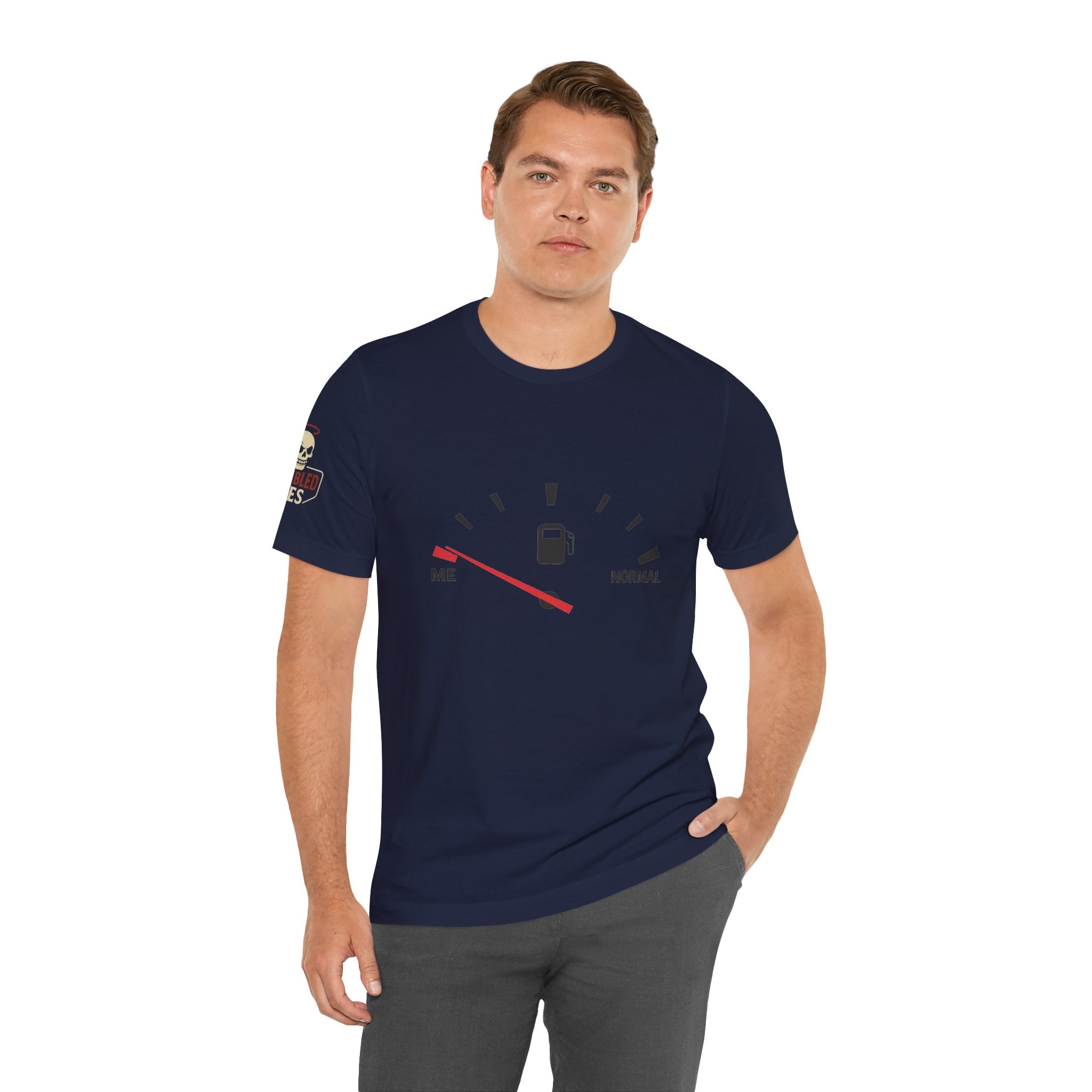 I Am Far From Normal Gas Gauge T-Shirt — Funny Retro Car Quote Tee
