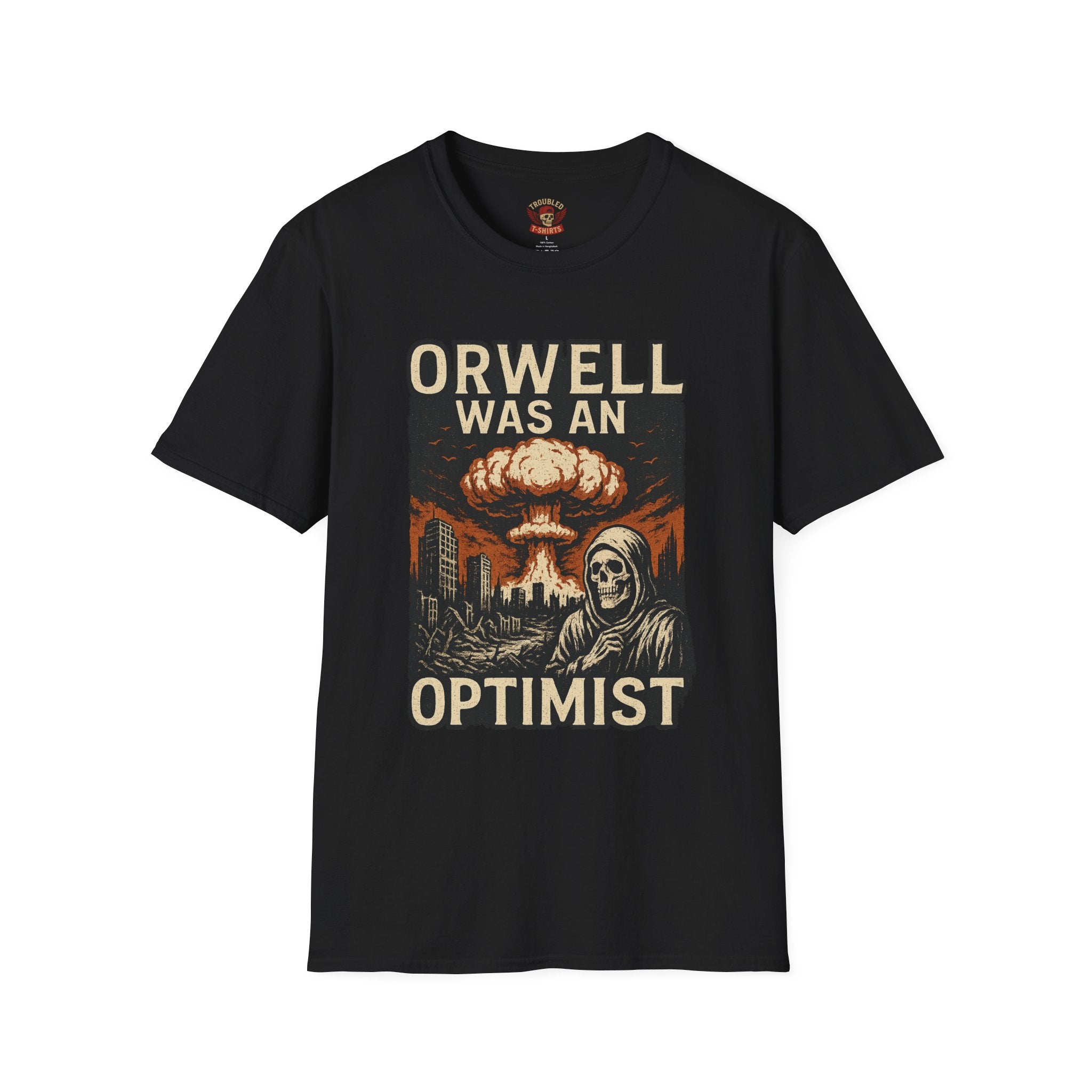 Orwell Was an Optimist T-Shirt — Dystopian Skull & Mushroom Cloud Graphic Tee
