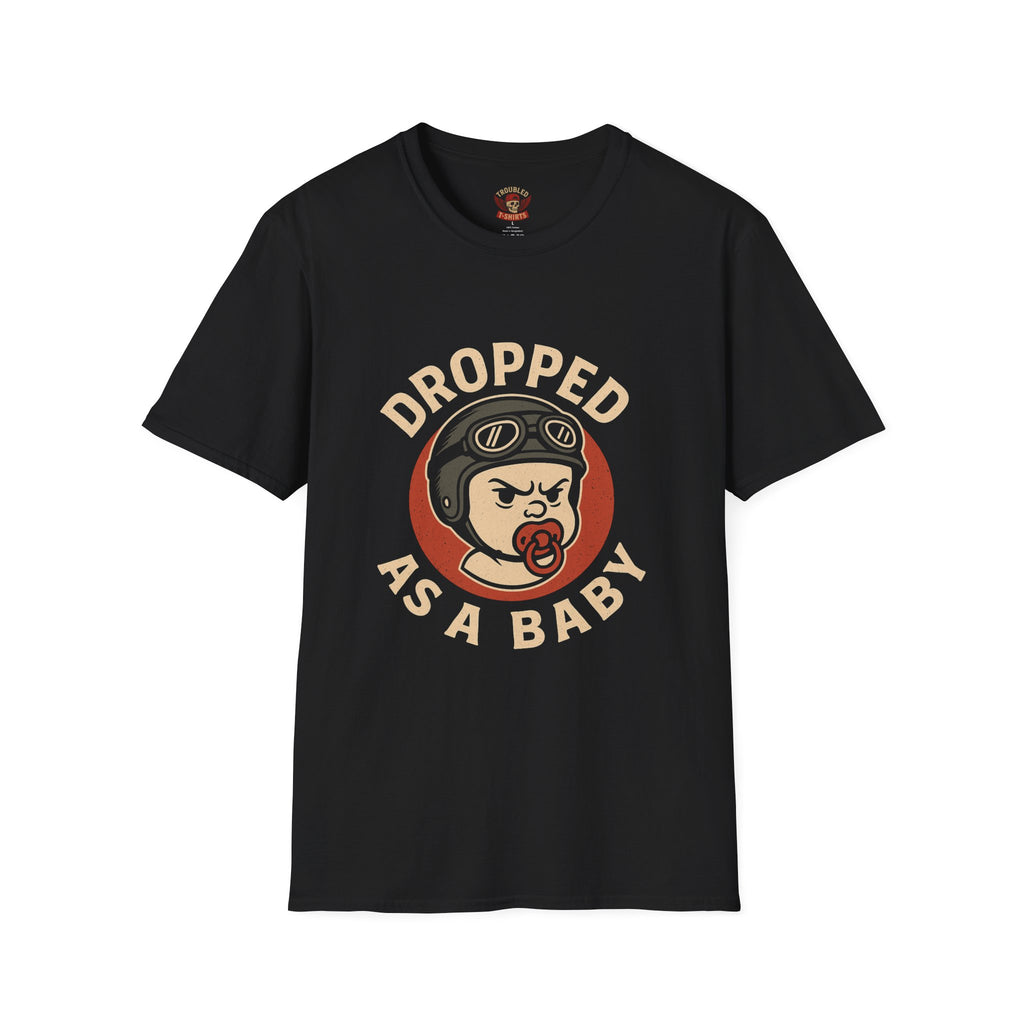 Dropped As A Baby T-Shirt — Funny Retro Baby Pilot Tee