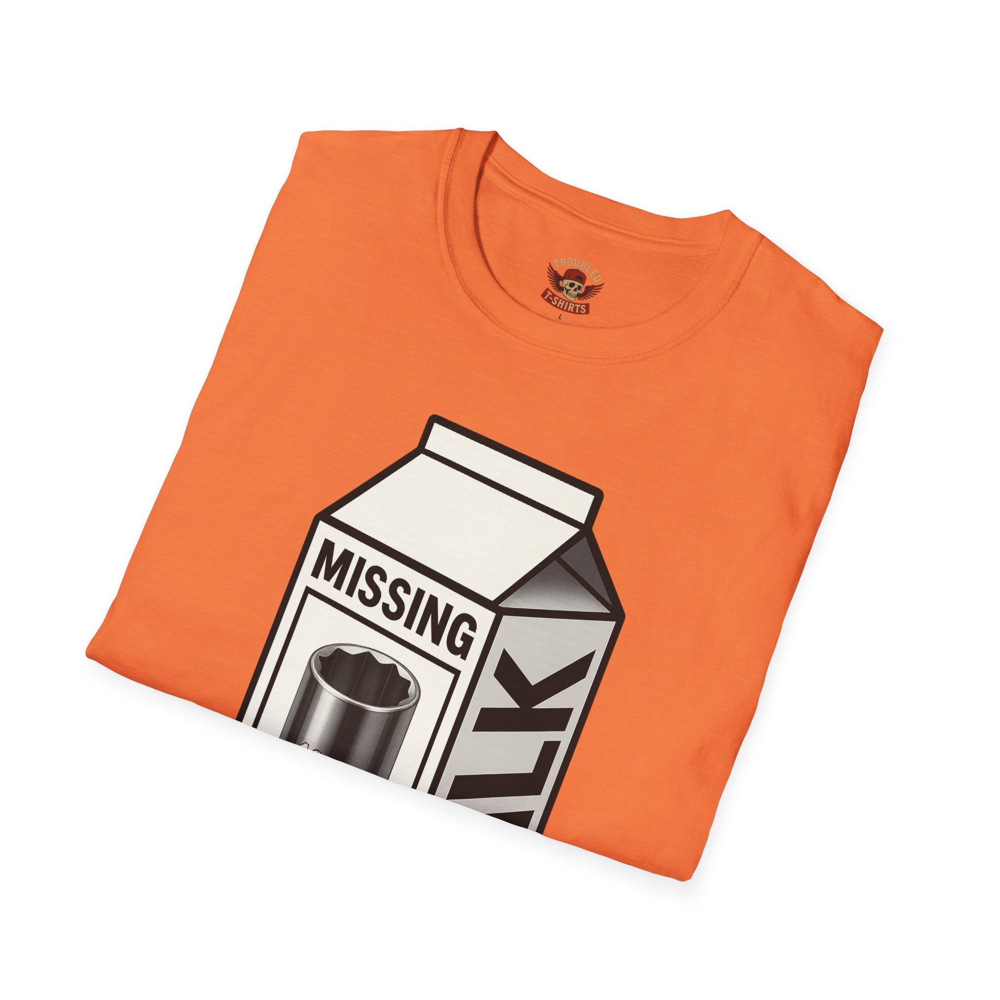 T-Shirt — "Missing 10mm Socket" Milk Carton Mechanics Graphic Tee