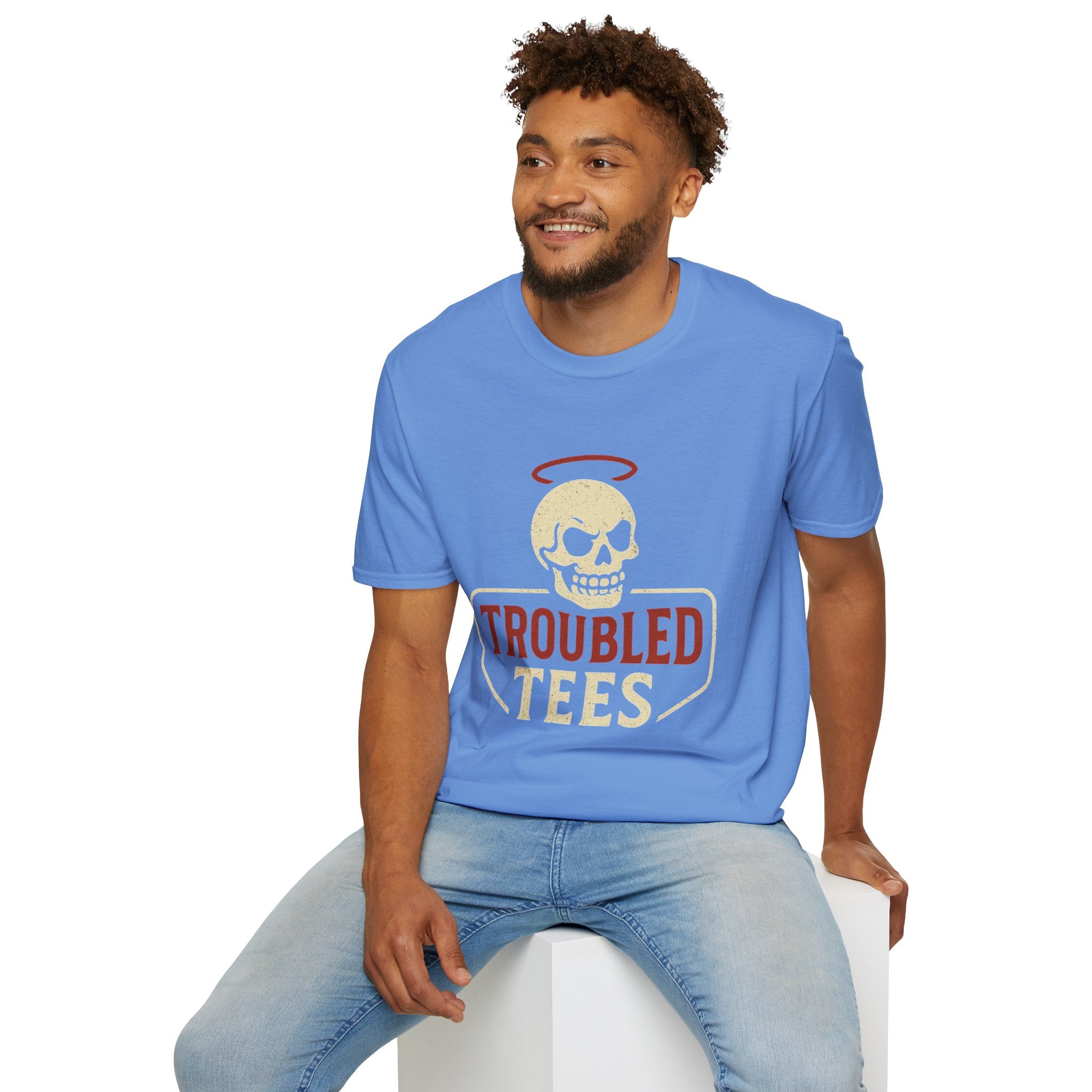 Troubled Tees Graphic T-Shirt — Skull Halo Vintage Logo Tee