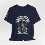 "Get Busy Livin' or Get Busy Dying, So Buy the Bike" T-Shirt — Funny Skeleton Biker Tee