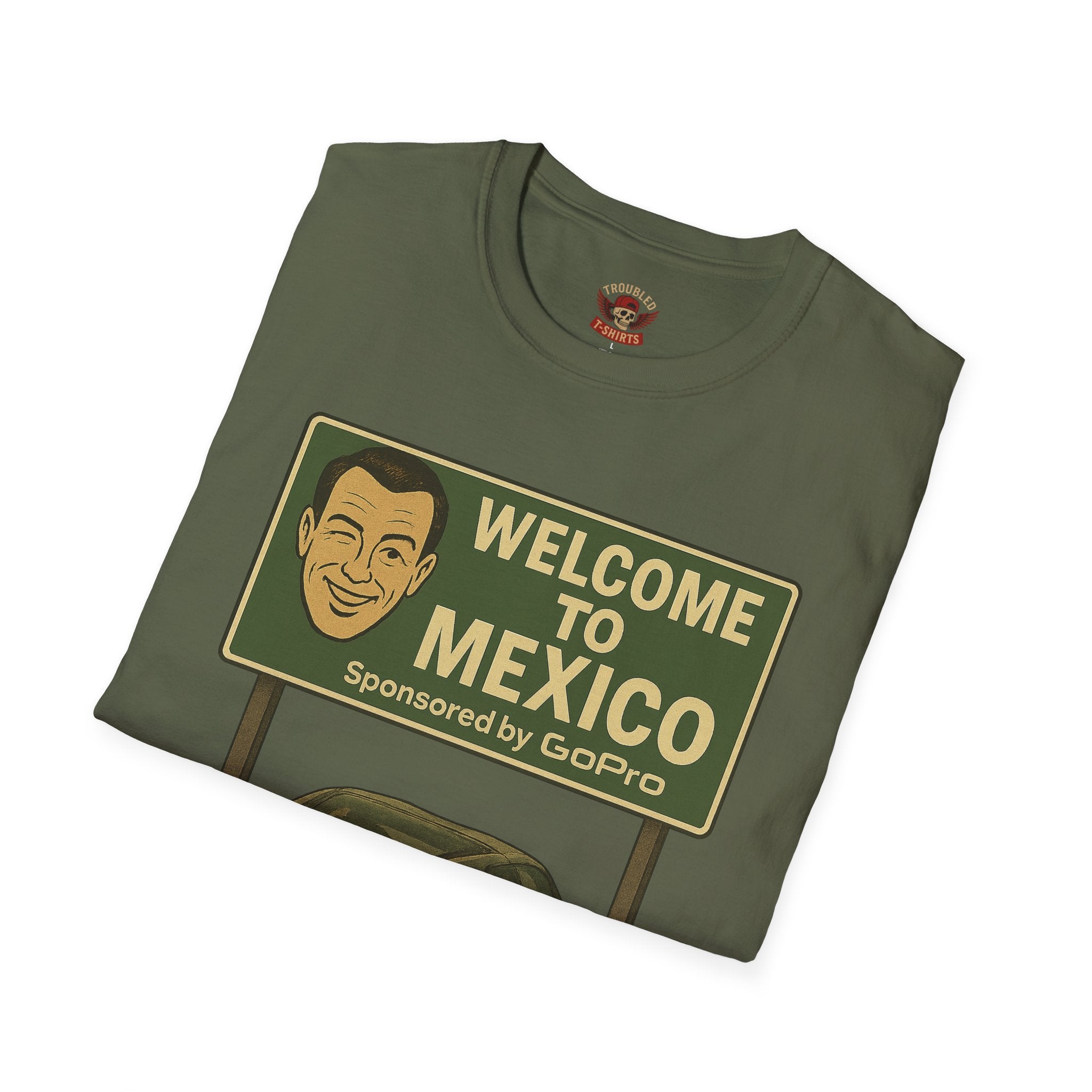 Welcome to Mexico Corvette T-Shirt — Vintage Road Trip Tee with 'Sponsored by GoPro' Sign