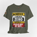 'It Has Been Zero Days Since I Pissed Off My Wife' T-Shirt